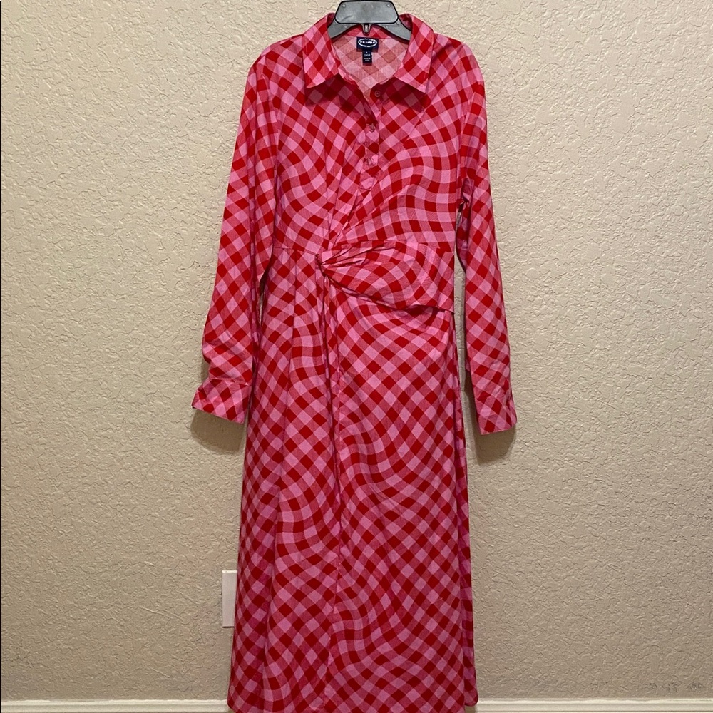 EUC Scoop Women's Side Knot Poplin Midi Shirt Dress Size Large 12-14 w/Pockets - Picture 5 of 13